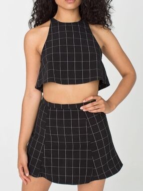 American Apparel Black Grid Skirt Shirt Set